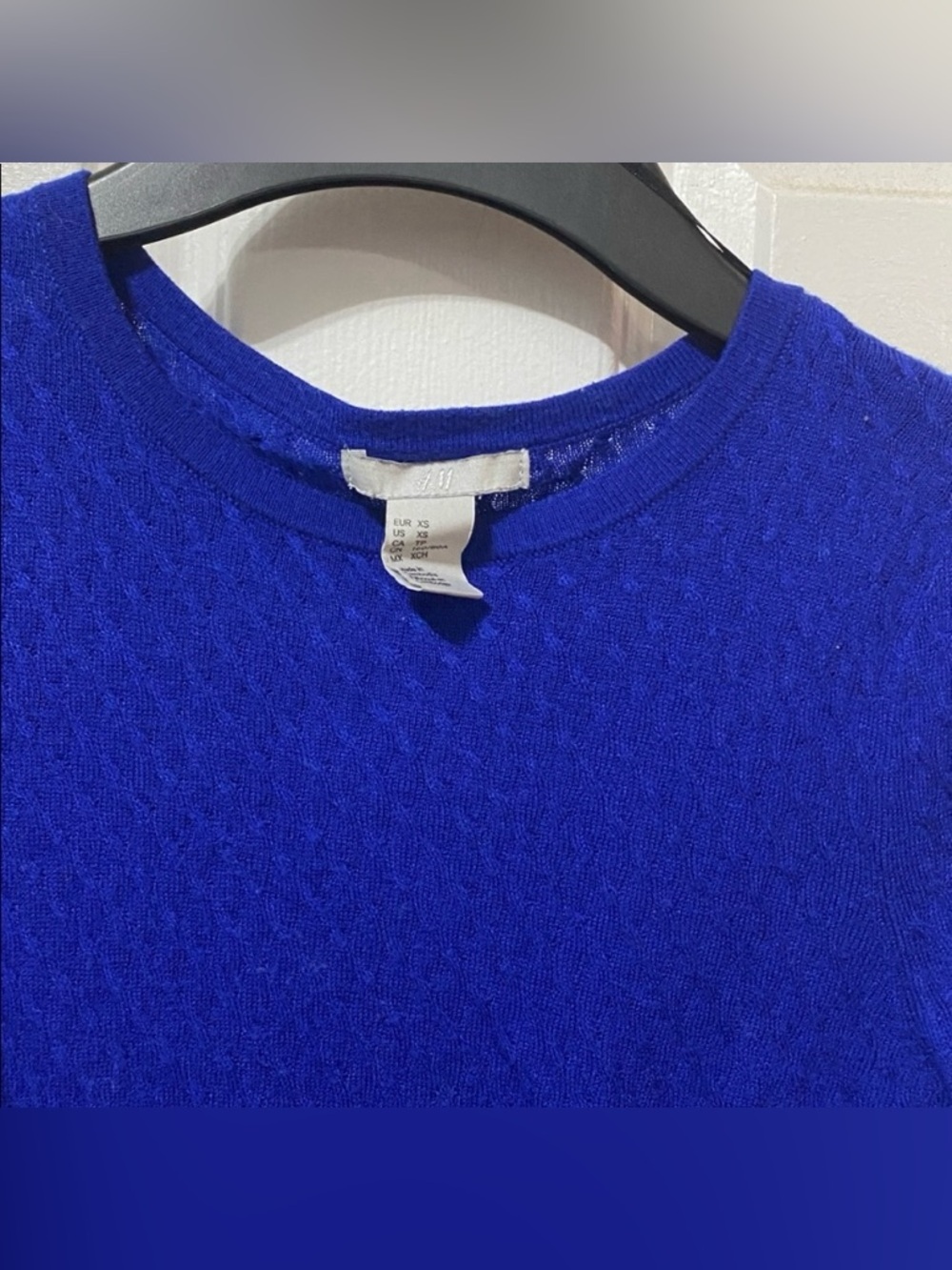 Cobalt Royal Blue Puff Sleeve Ribbed Knit Top H&M XS Quiet Luxury - Picture 6 of 10